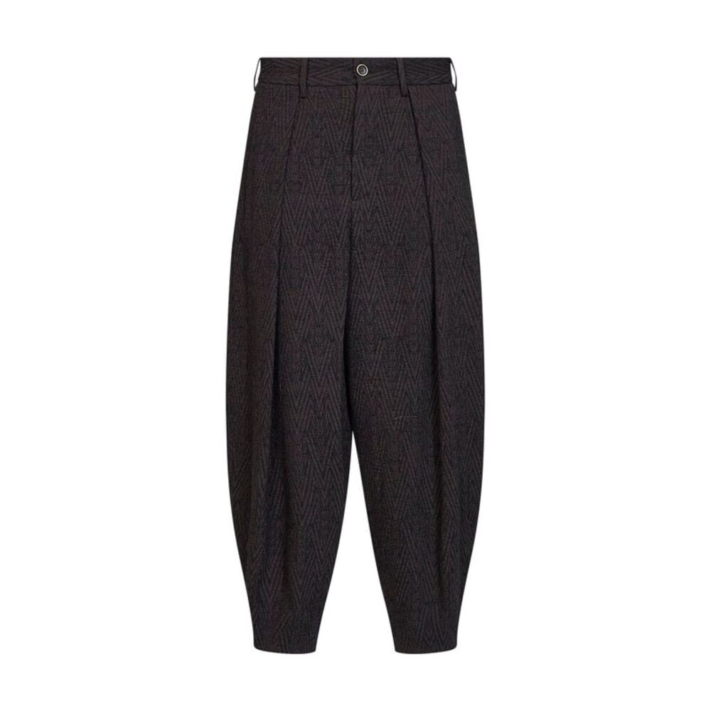 Uma Wang Men Brown And Blue Stretch Chevron Pale Cropped Trousers